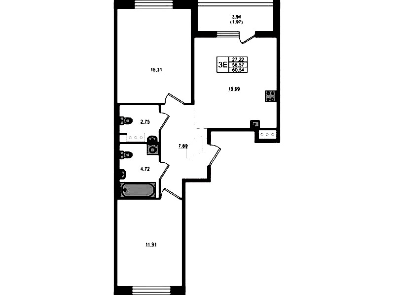 2-комнатная квартира 58.57 м², 2/5 эт., ЖК «Plus Пулковский»
